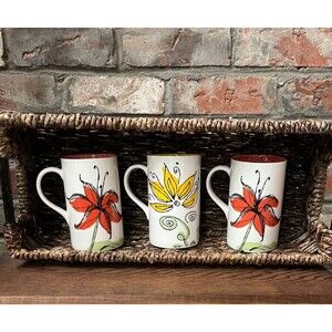 Starbucks Coffee Company 12oz 2006 Flower Floral Tall Mugs Cups SET OF 3